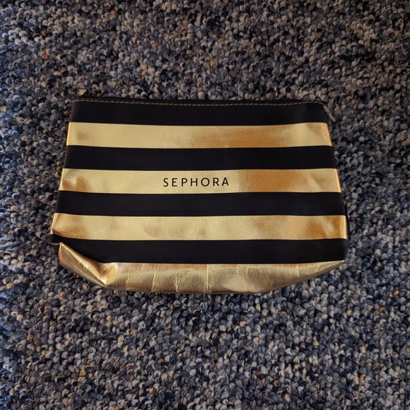 SEPHORA GOLD BLACK STRIPE COSMETIC MAKEUP BAG - Picture 1 of 3
